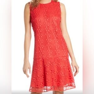 Sam Edelman Vibrant Orange/Red Lace A-Line Dress